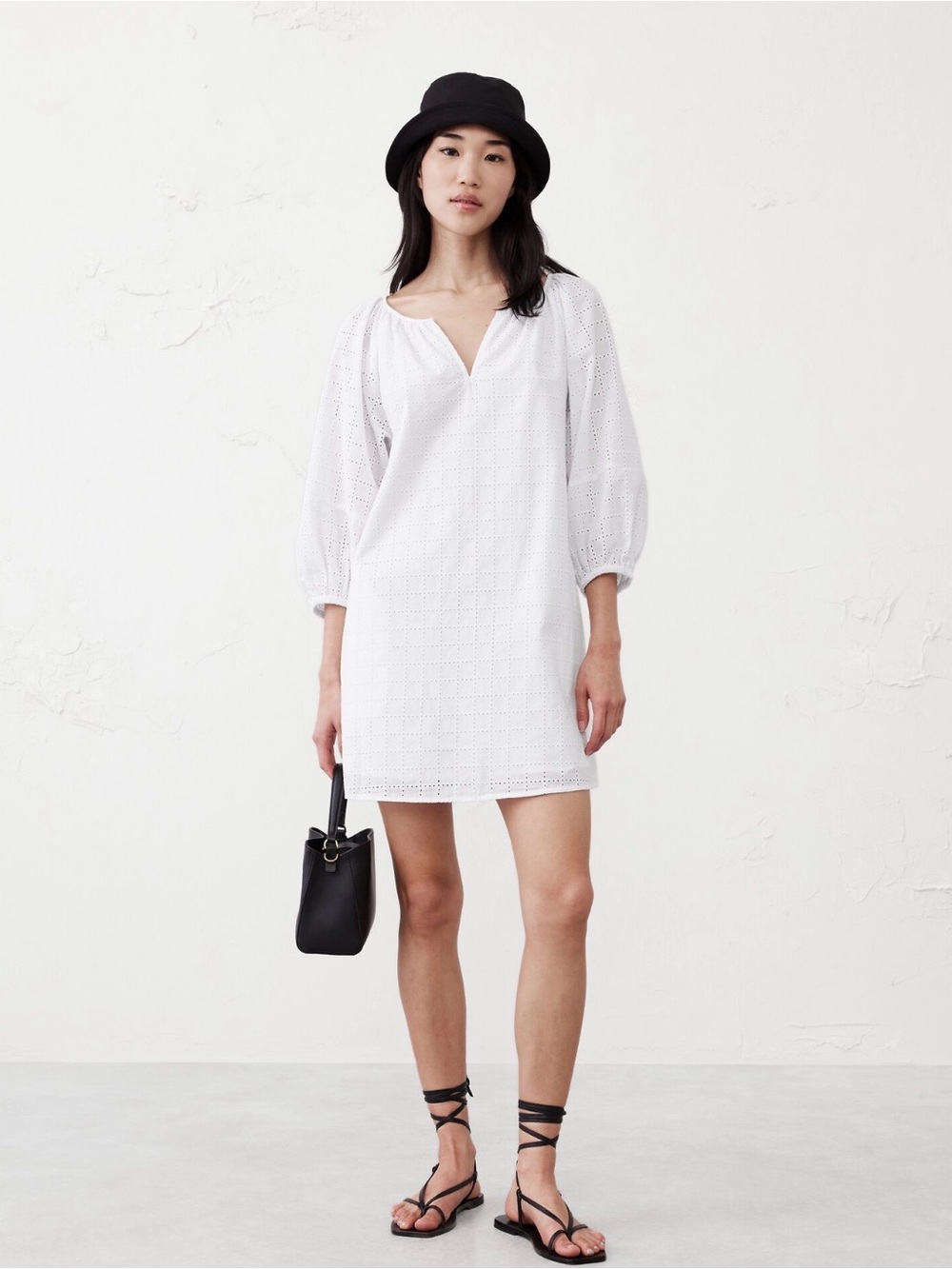 Banana Republic White Eyelet Mini Dress with Puff Sleeves